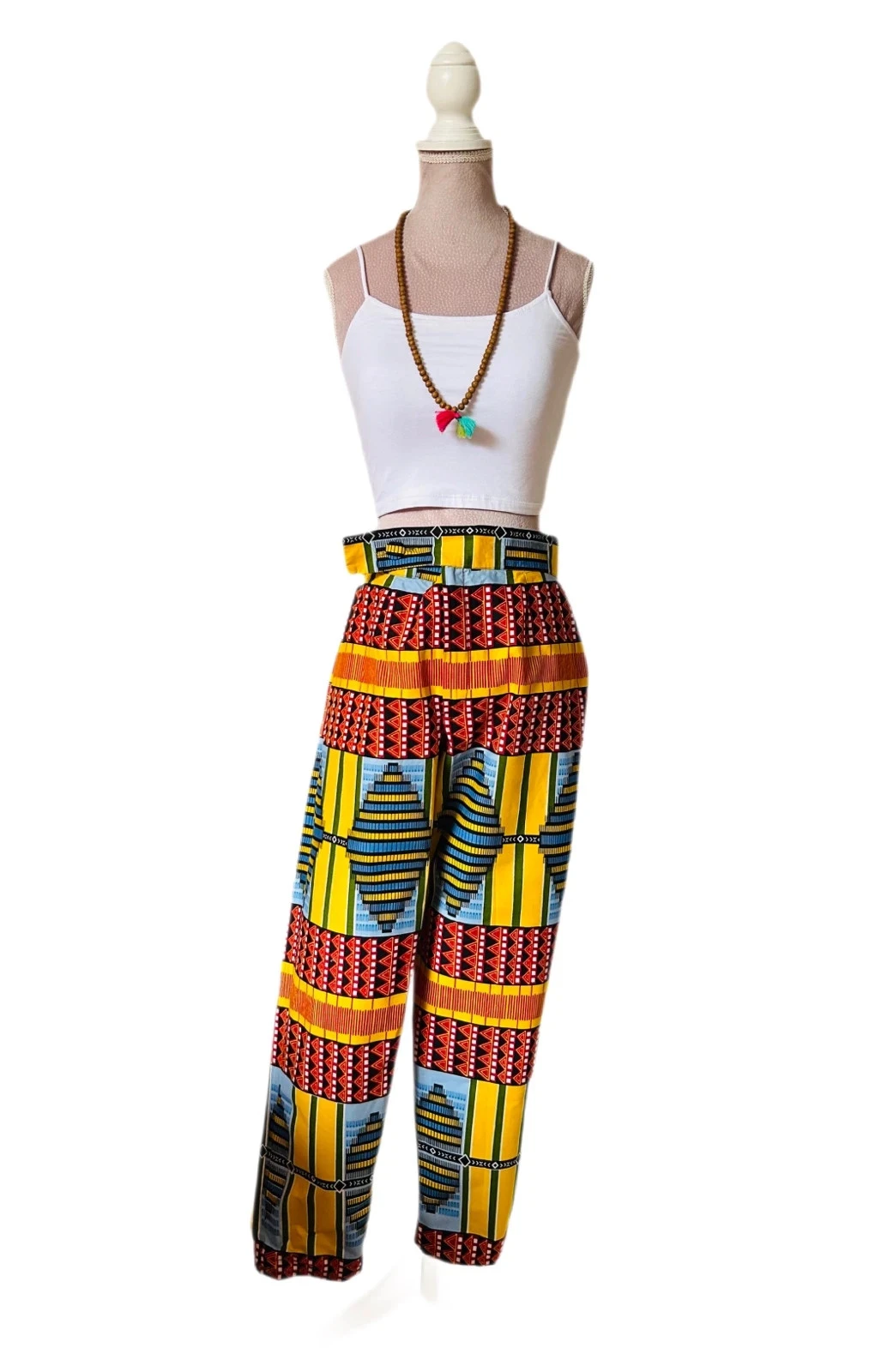 🧡🌈Handmade African Ethnic Boho Festival Pants Afro Chic Wax Cotton Pants 42/44💛🌈 – photo 5